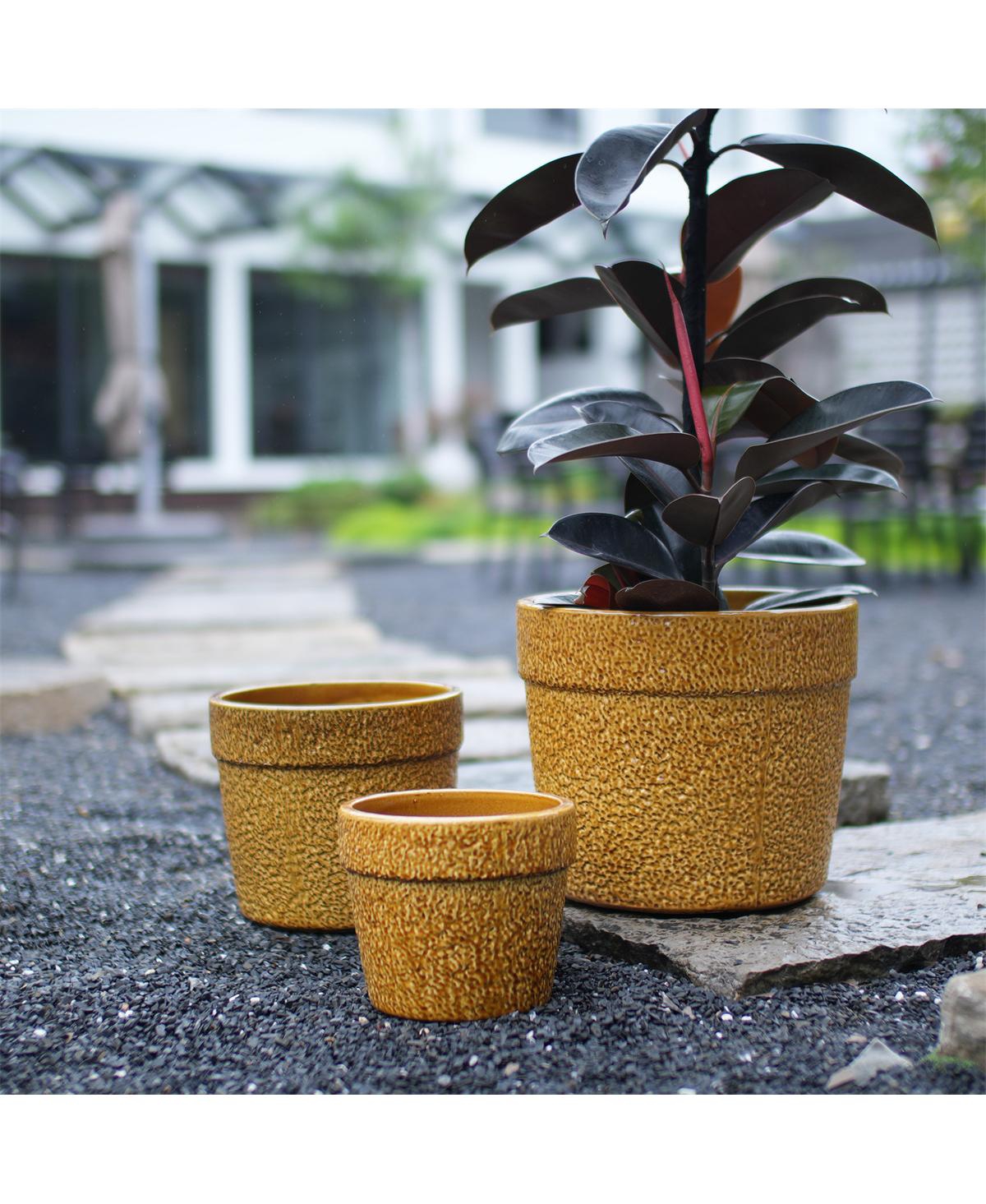 Yobtop Handmade Ceramic Planter Set of 3 - 15/12/9 Inch Flower Pots with Earth-Tone Speckled Glaze, Breathable Clay for Orchids and Indoor Plants