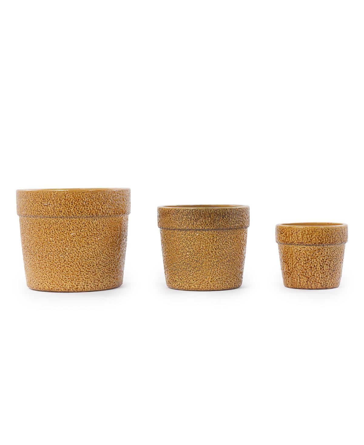 Yobtop Handmade Ceramic Planter Set of 3 - 15/12/9 Inch Flower Pots with Earth-Tone Speckled Glaze, Breathable Clay for Orchids and Indoor Plants