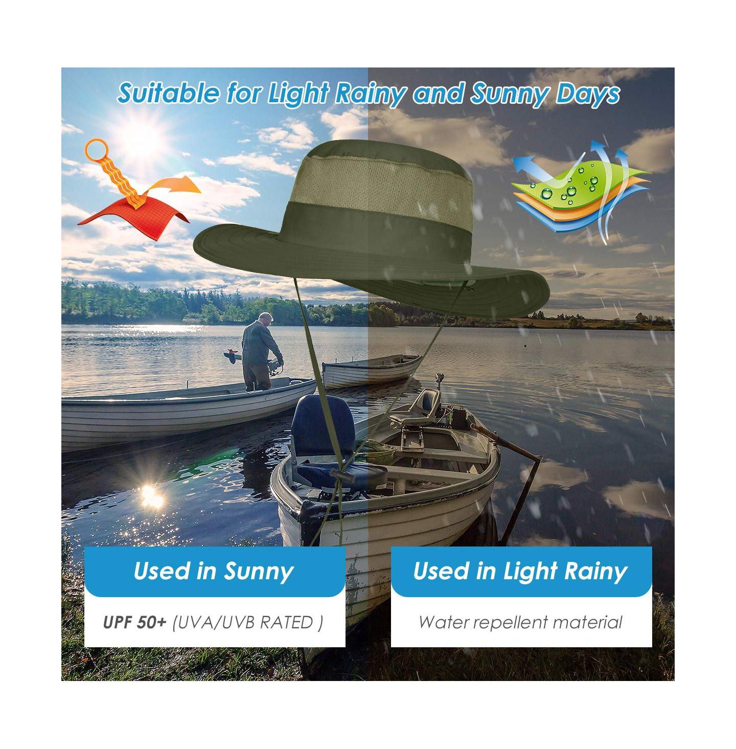 Мужской головной убор Piscifun Outdoor Sun Hat Wide Brim UPF 50+ Face Neck Flap Fishing Hiking Gardening, цвет: Армейский зелёный — фото 3