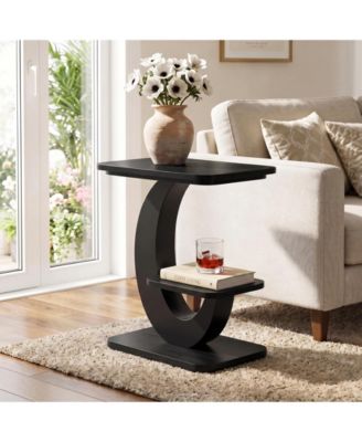2-Tier Industrial Side Table with Metal Arc-Shaped Frame