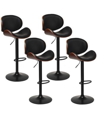 Set of 4 Bentwood Barstool Mid-Century Adjustable Swivel PU Leather Curved Back