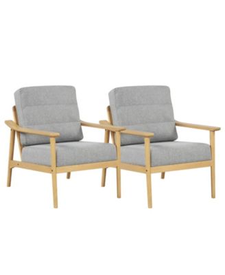 2 Piece Modern Accent Chair Upholstered Leisure Armchair with Rubber Wood Armrests and Legs