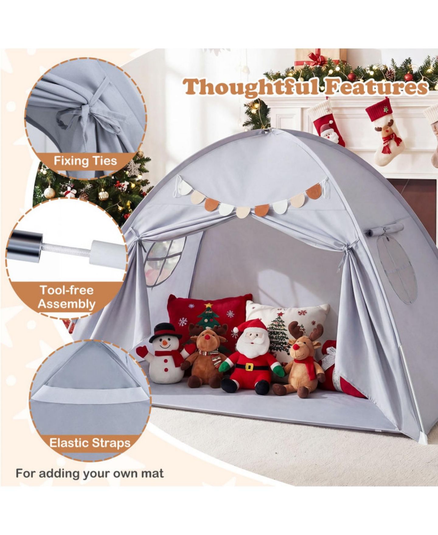 Детская игрушка HONGGE Machine-Washable Indoor Twin-Size Canopy Tent, Ages 3+, цвет: Меланжевый серый — фото 4