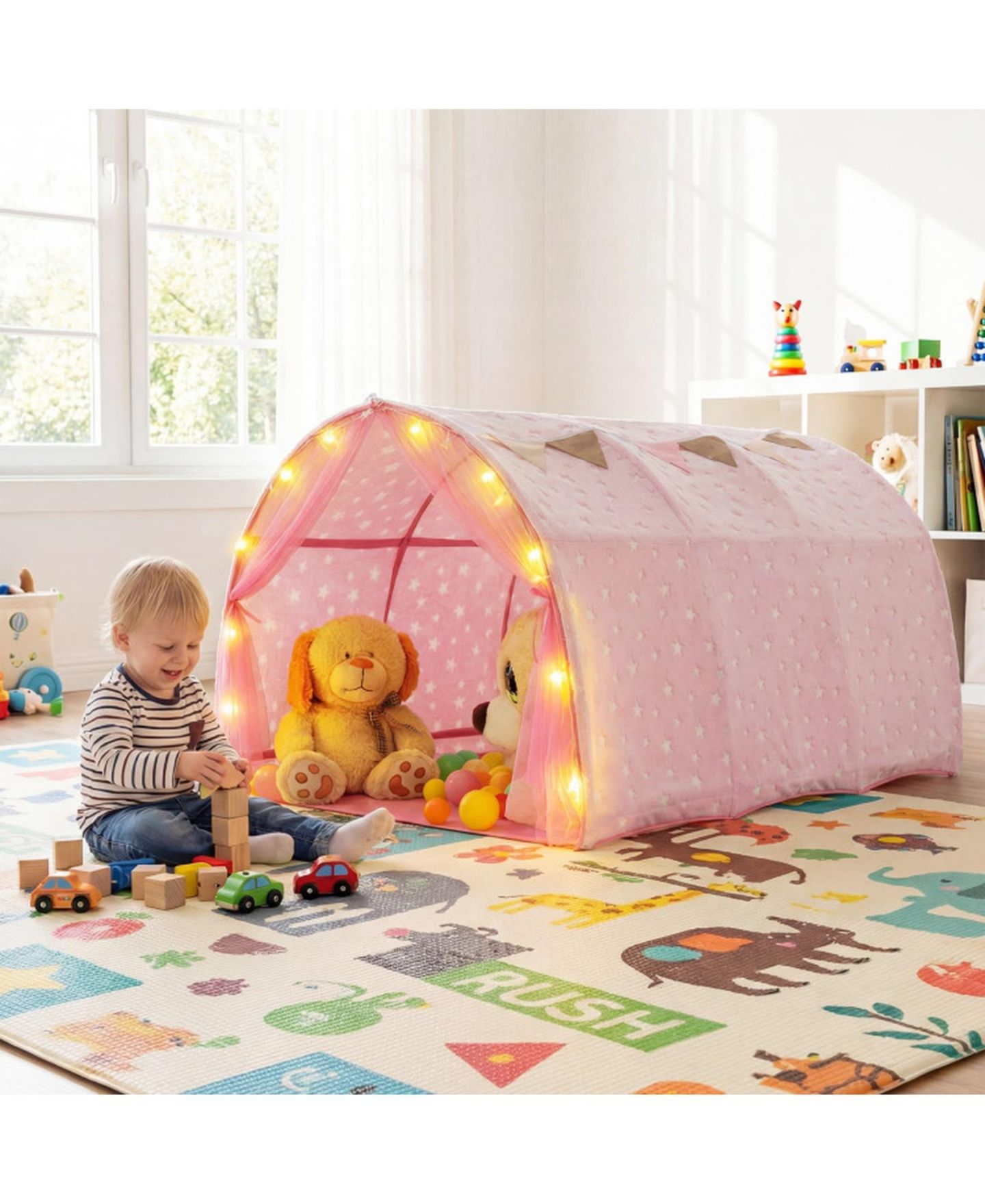 Детские игрушки HONGGE Glow-in-the-Dark Stars String Lights 3-Piece Bed Tent, Ages 3+, цвет: Розовый — фото 9