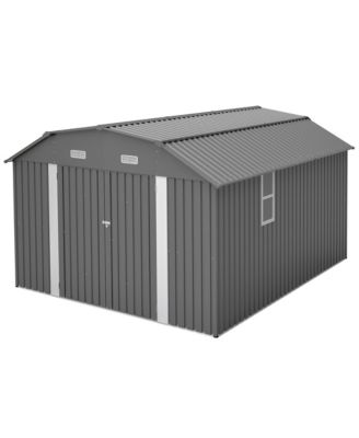 10 x 12 ft Outdoor Steel Storage Shed with Floor Frame Kit and Lockable Doors