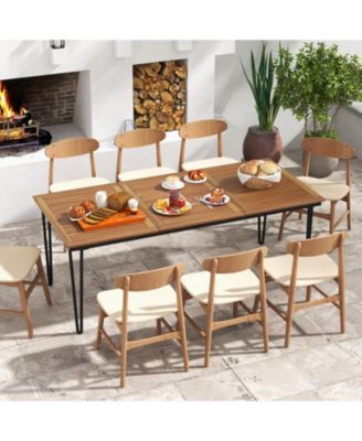 79 in Acacia Wood Outdoor Dining Table for 8 with Umbrella Hole