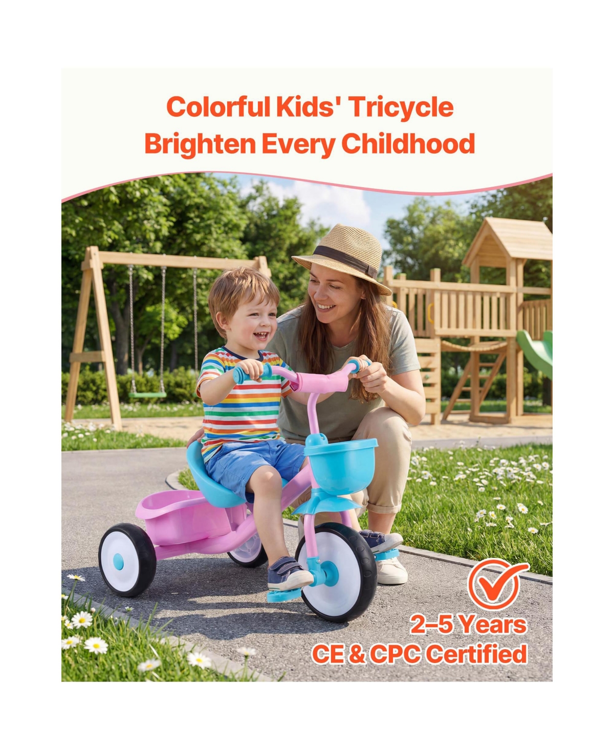 Hongge 3 Wheel Carbon Steel Adjustable Tricycle, Ages 2-5