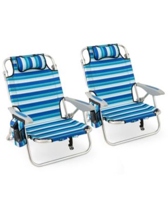 Folding Beach Chair for Adults with 4-Position Backrest, Cooler Bag, Cup Holder and Towel Bar