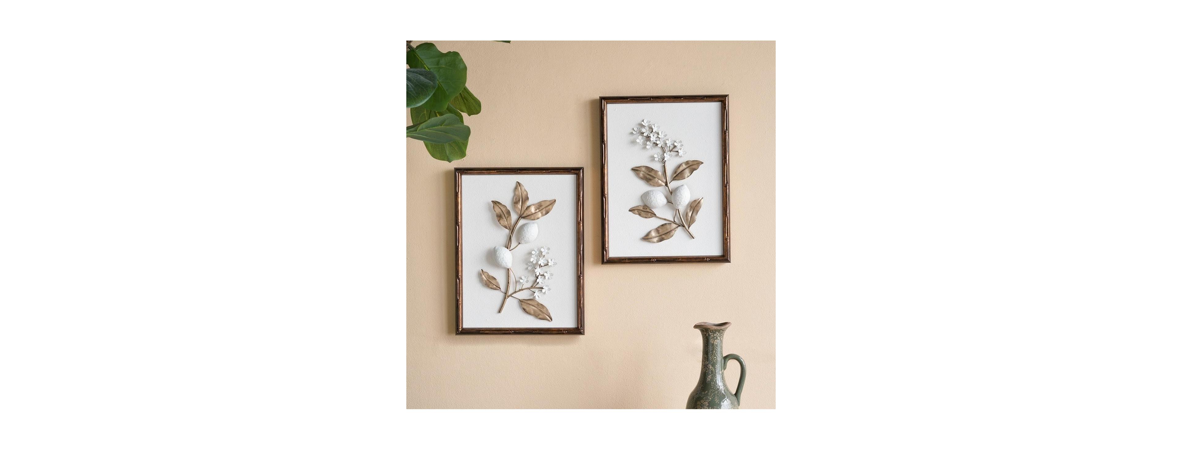 Laoties 13x17" Botanical Framed Iron Branch Wall Art, Set of 2