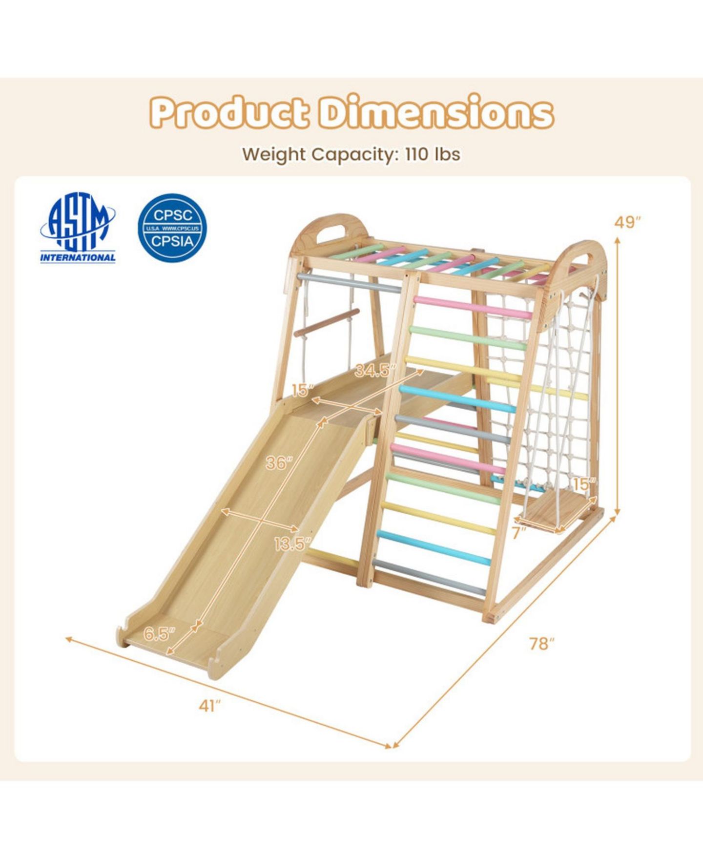 Детский игровой набор SUGIFT 8-in-1 Wooden Climber Playset with Slide & Monkey Bars, Ages 3-5, цвет: Open Miscellaneous — фото 3
