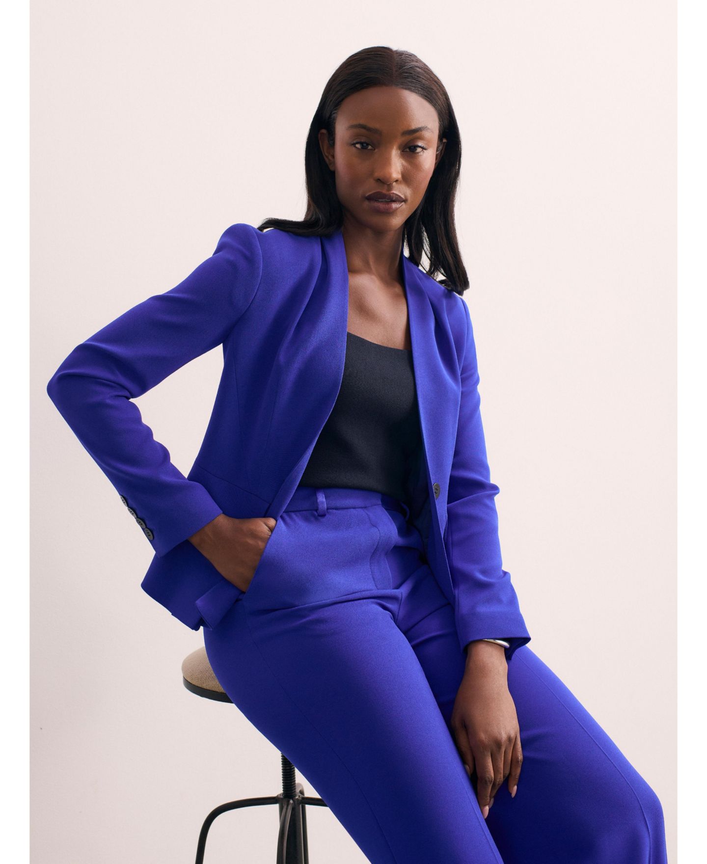 Женский пиджак The Fold Clifton Fitted Peplum Crepe Blazer, цвет: Синий — фото 6