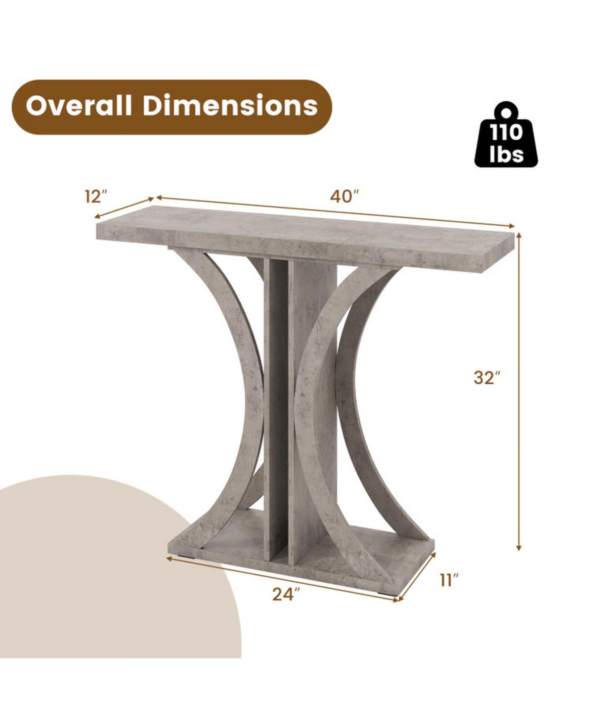 Sugift 39.5 in Rectangular Console Table with Geometric C-Shaped Frame for Entryway