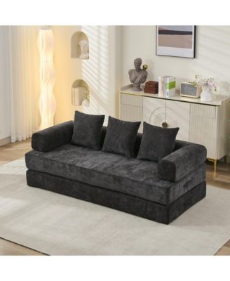 Convertible Folding Mattress Couch, Chenille Floor Sofa with Armrest, Floor Sofa Lounge Couch