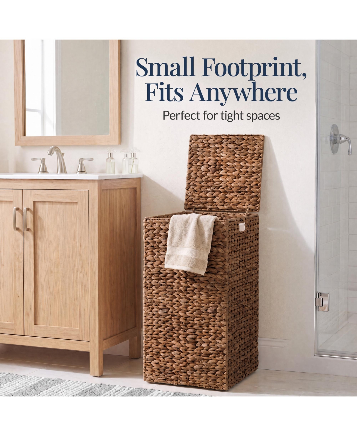Best Choice Products Small Laundry Hamper With Lid, Handwoven Basket, Washable Liner and Handles