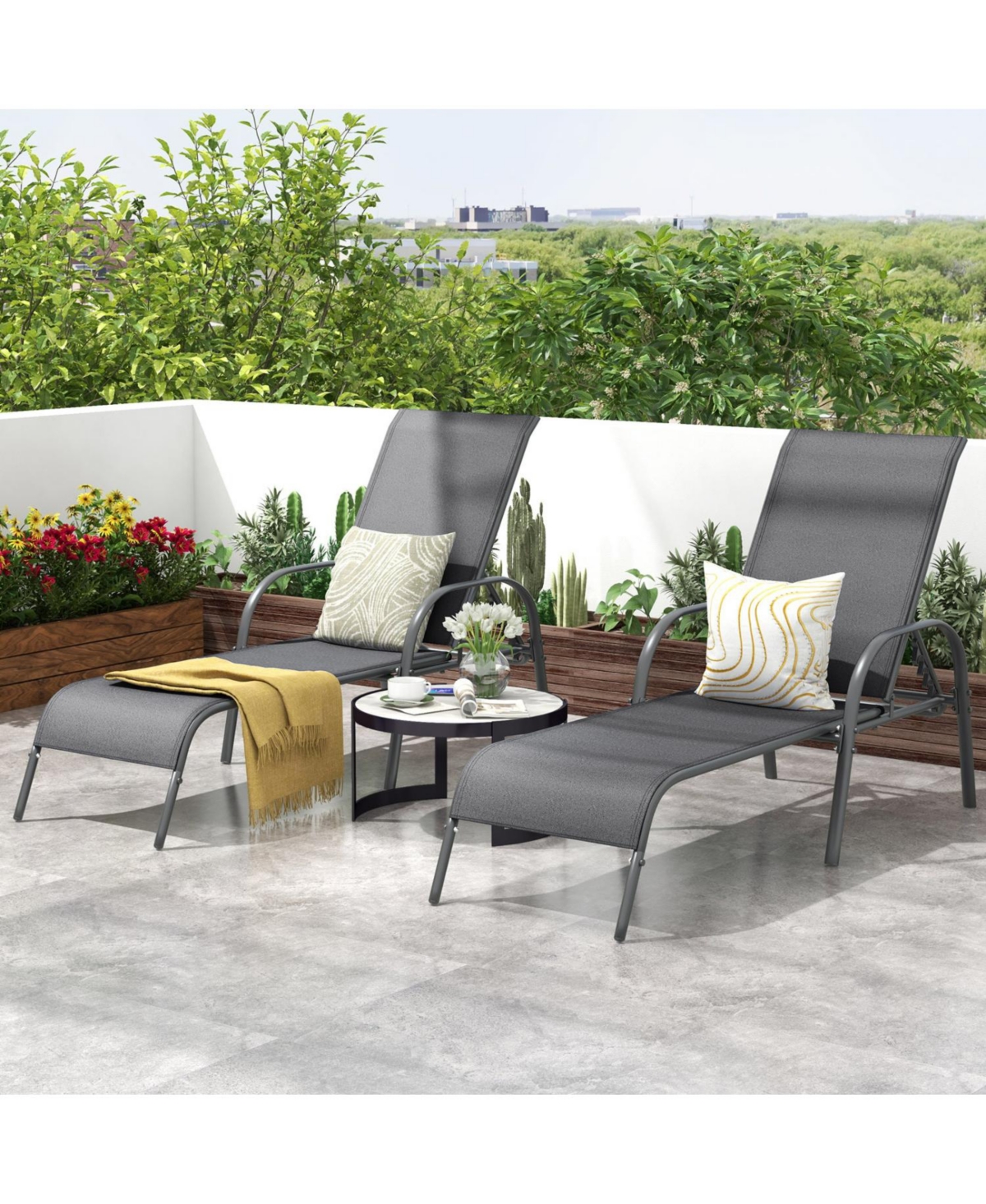 Slickblue Folding Outdoor Lounge Chair with Adjustable Backrest for Patio Relaxing