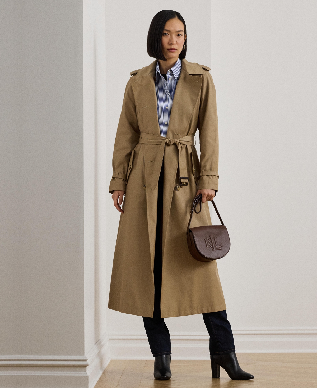 Lauren Ralph Women's Double-Breasted Maxi Trench Cotton-Blend Coat