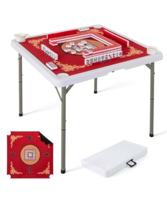 Folding Mahjong Table with Cup Holders and Carrying Handle, Ages 18+