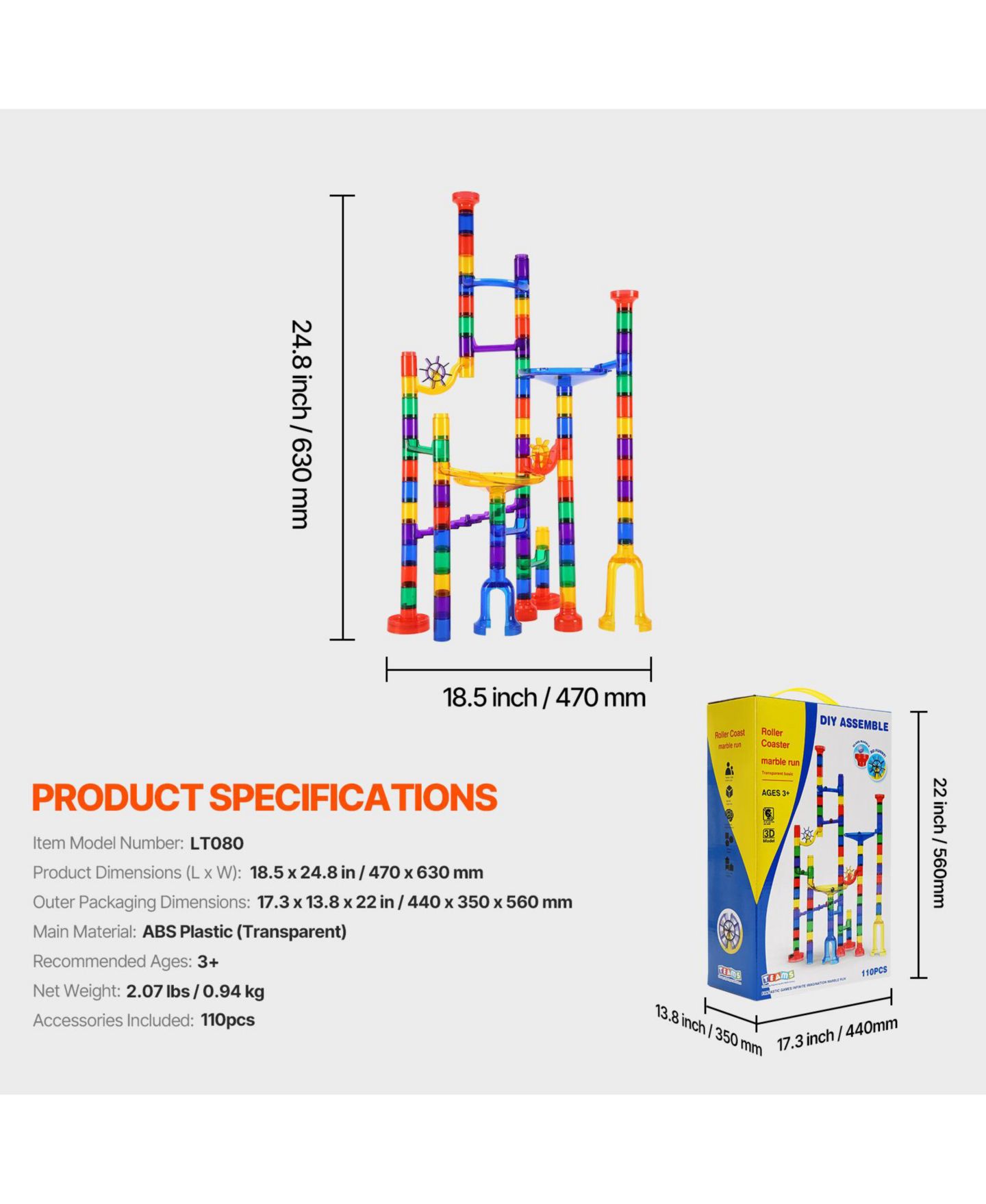 Детский конструктор SUGIFT Glow-in-the-Dark Easy-Connect 110-Piece Marble Run Building Set, Ages 3+, цвет: Assorted Pre-Pack — фото 3