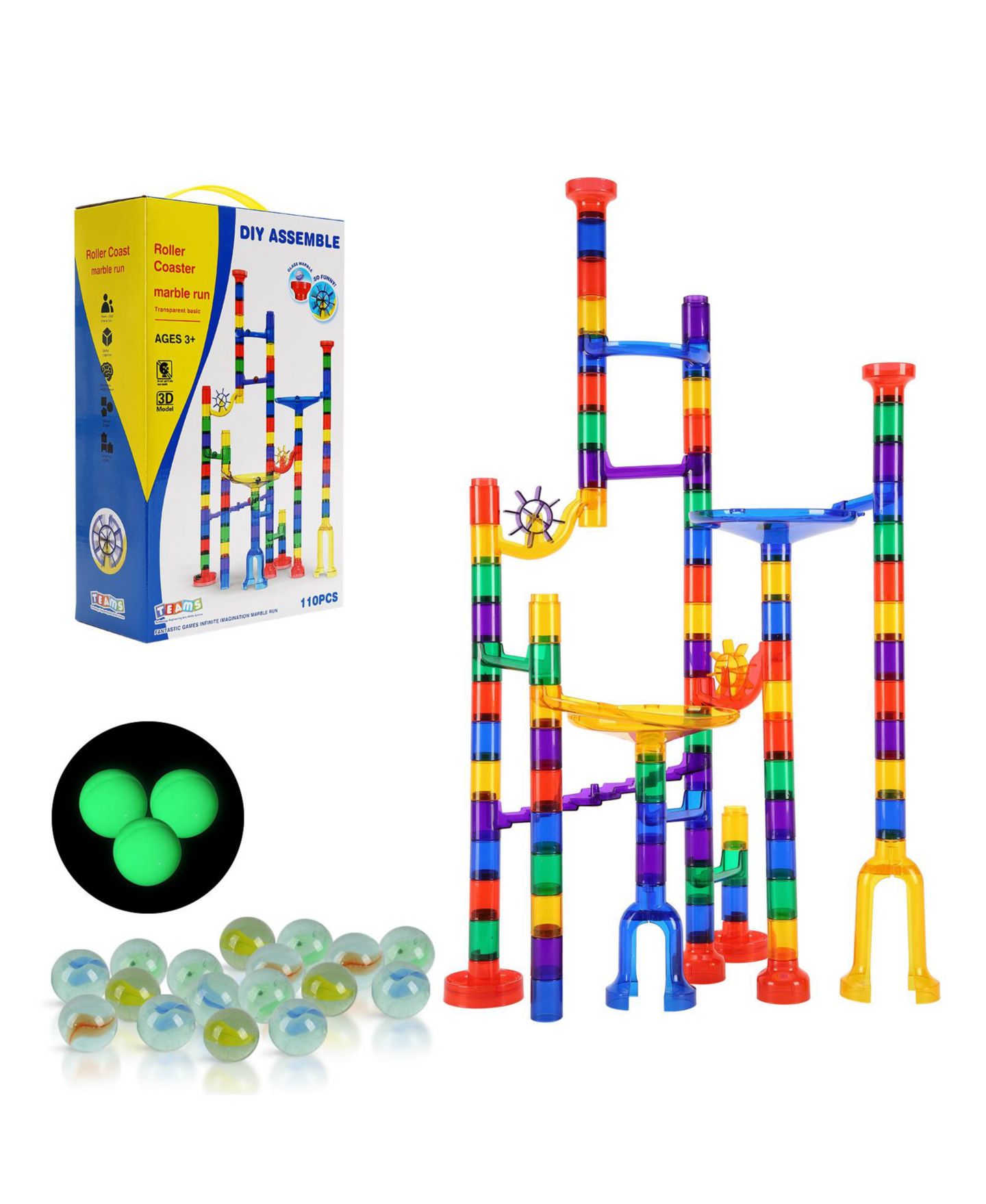 Детский конструктор SUGIFT Glow-in-the-Dark Easy-Connect 110-Piece Marble Run Building Set, Ages 3+, цвет: Assorted Pre-Pack — фото 10
