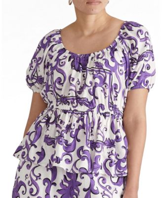 Plus Size Andrea Linen-Blend Short-Sleeve Peplum Top