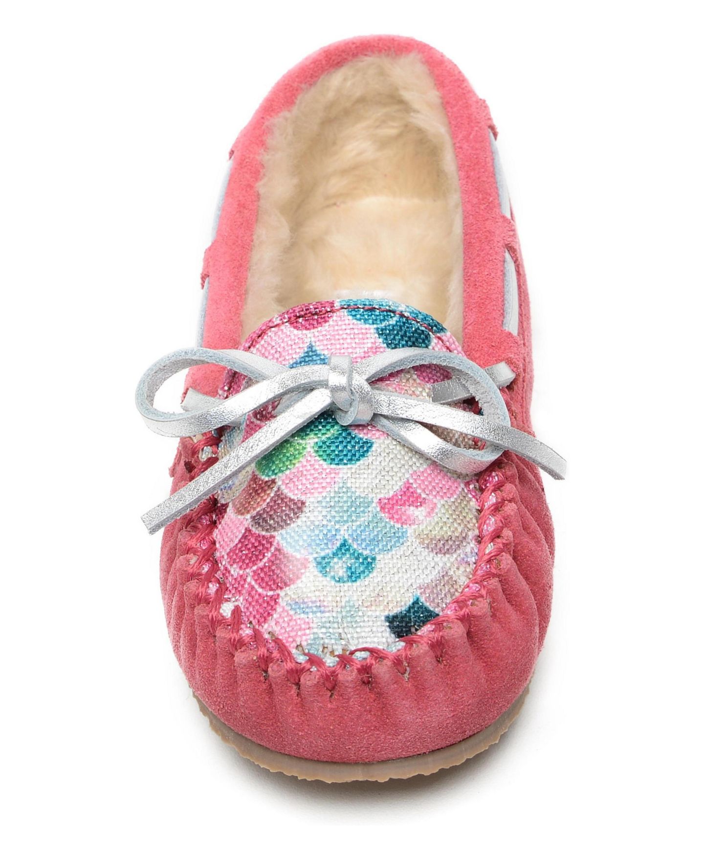 Детские замшевые тапочки Minnetonka Cassie с мехом, размеры 1-13, цвет: Розовый — фото 3