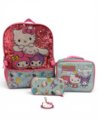 Boys' and Girls' Hello Kitty Backpack, Lunch Bag, Water Bottle and Zip Case, Four Piece Set