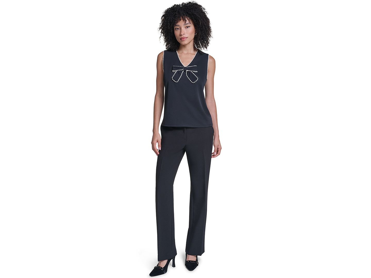 Женская блузка KARL LAGERFELD PARIS Petite Sleeveless V-Neck Bow Detail Blouse, цвет: Чёрный — фото 2