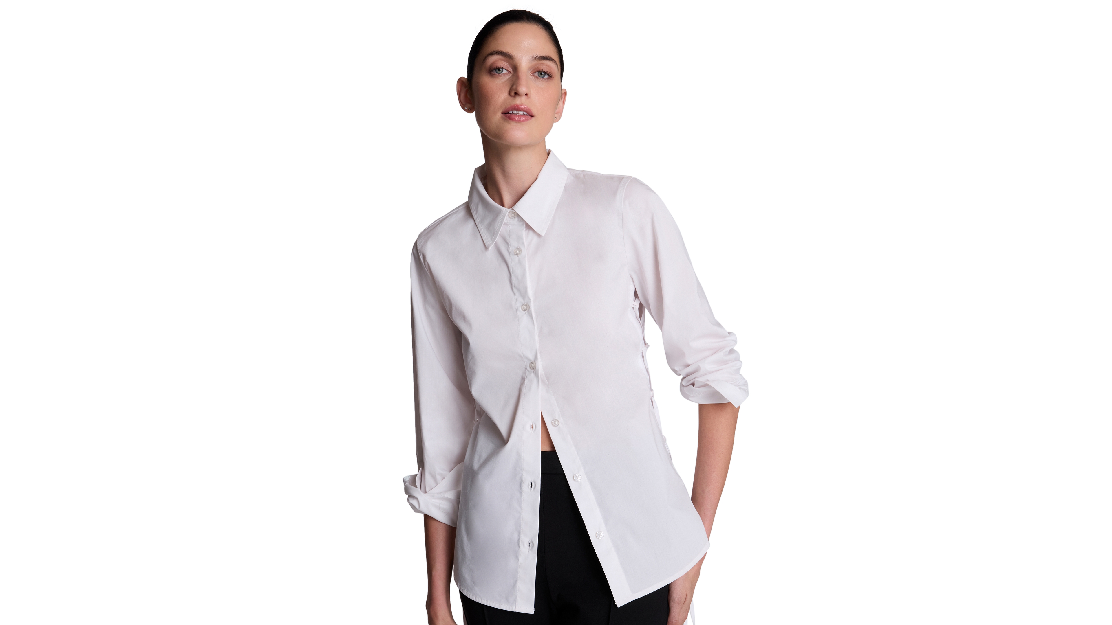 Kenneth Cole Women's Long-Sleeve Point-Collar Button-Front Shirt with Tie-Up Sides