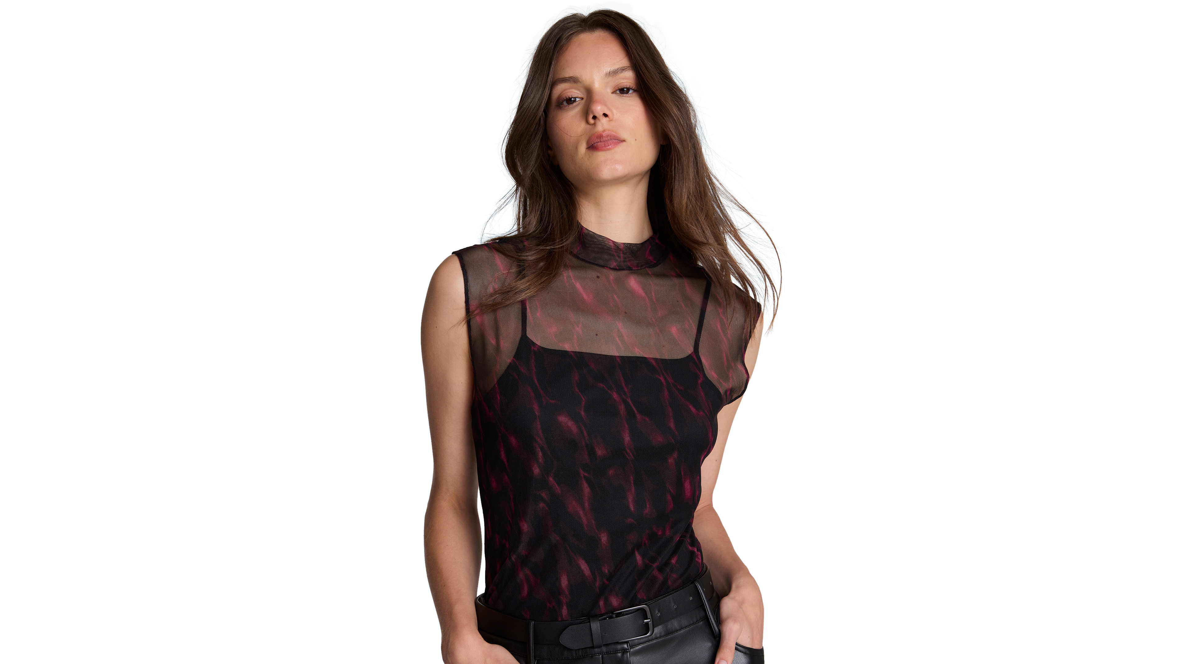Kenneth Cole Women's Sleeveless Mesh Sheer Blouse