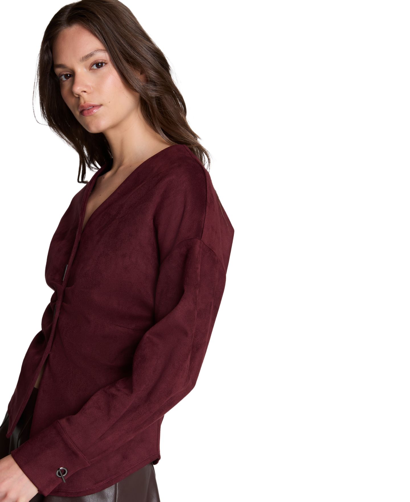 Женская плиссированная рубашка Kenneth Cole из искусственной замши с асимметричным подолом, цвет: Свекольный — фото 7