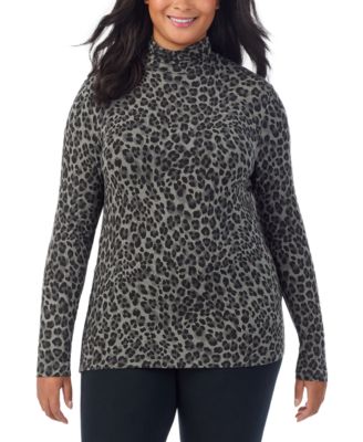 Plus Size Softwear with Stretch Turtleneck Animal-Print Long-Sleeve Top