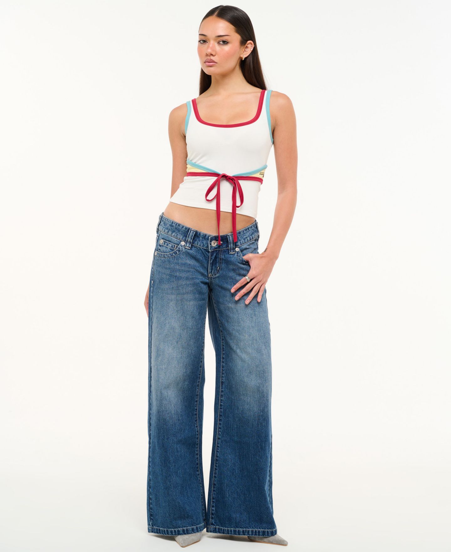 Женские джинсы Abrand Juniors' Evelyn Wide-Leg Low-Rise, цвет: Пастельный синий — фото 4