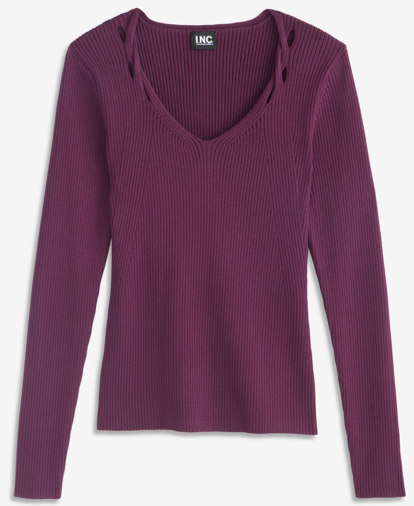 Женский свитер I.N.C. International Concepts Long-Sleeve V-Neck Cutout-Trim, цвет: Ягодный винный — фото 6