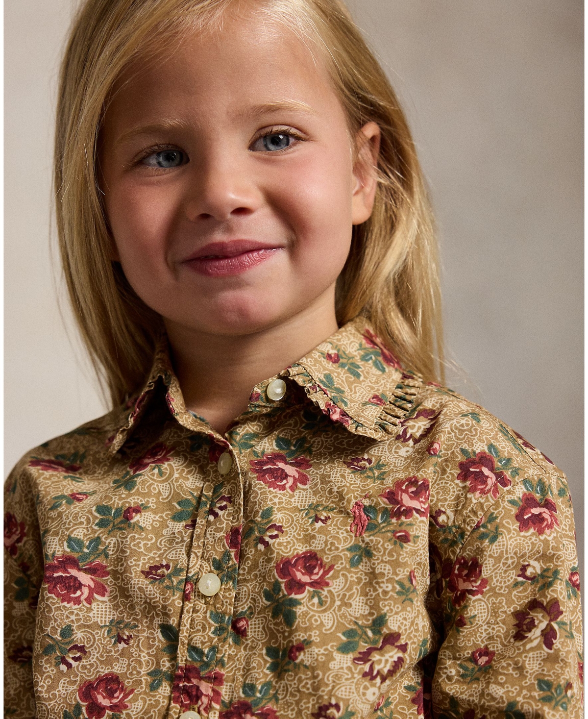 Polo Ralph Lauren Girls' 2T-6X Floral Cotton Poplin Long-Sleeve Shirt Dress