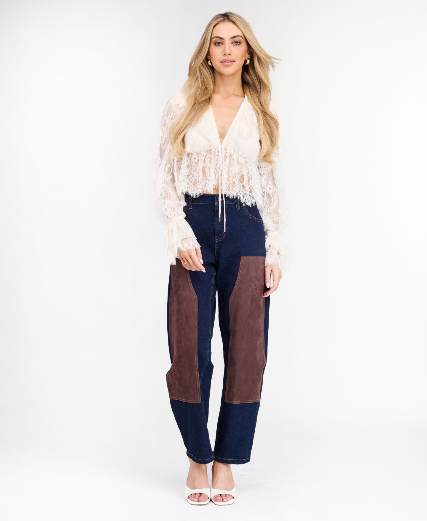 Женская блузка Kittenish Mila Eyelash Lace Long-Sleeve V-Neck, цвет: Egret — фото 2