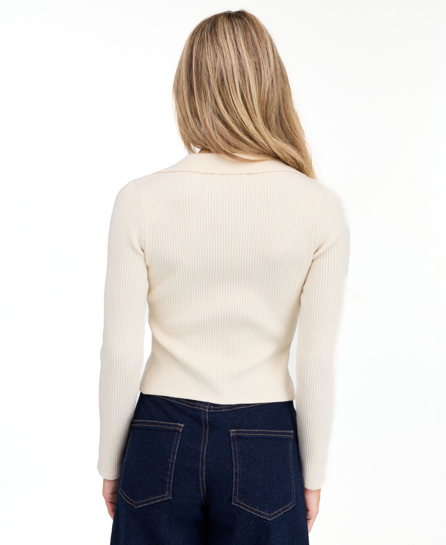 Women's Zip Sweater V-Neck Ribbed-Knit Sweater