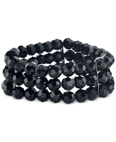 2028 Black-Tone Jet Beaded Stretch Bracelet