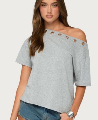 Women's Leslee Off-the-Shoulder Short-Sleeve Grommet T-Shirt