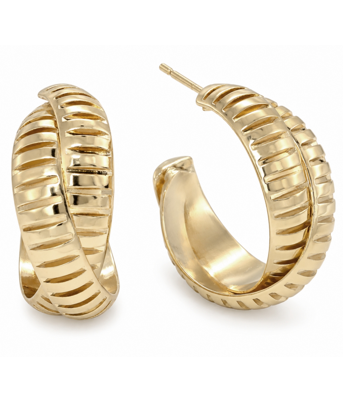 And Now This Textured X C Hoop Earrings - Gold