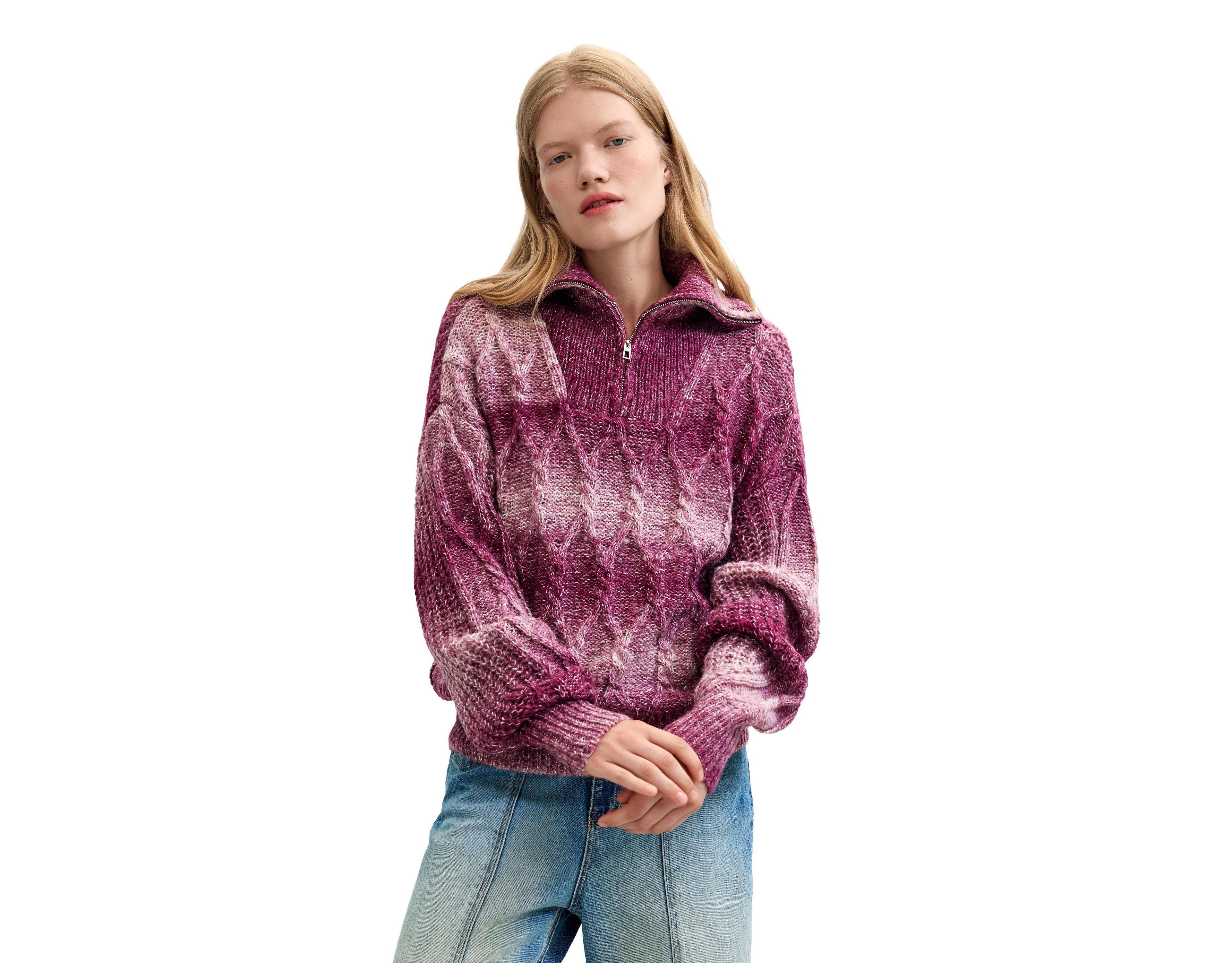 Desigual Women's Quarter-Zip Cable-Knit Chunky Sweater