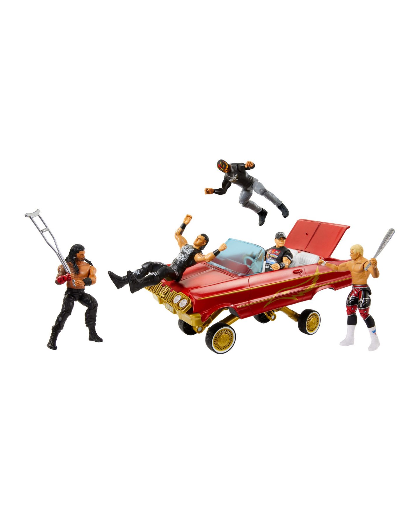 Детские фигурки WWE Rey Mysterio Main Event Lucha Low Rider Hydraulics Action Vehicle Set, Ages 6+ — фото 5