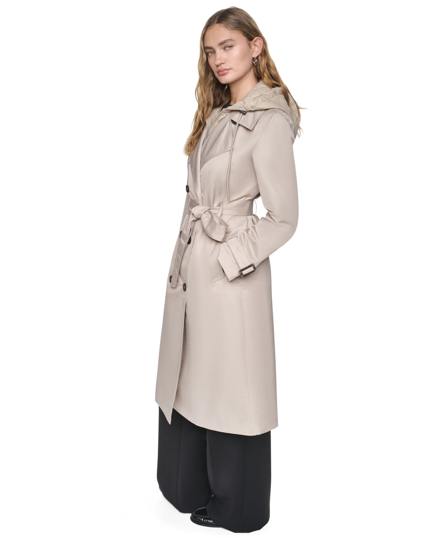 Женское пальто DKNY Quilted Hooded Trench, цвет: Берёзовый — фото 3