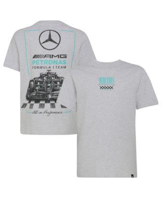 Big Boys and Girls Heather Gray Mercedes-AMG Petronas F1 Team Front Facing Car T-Shirt
