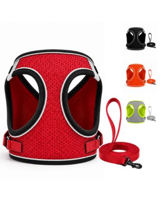 4-Pack XS Dog Harness and Leash Set for Small Dogs and Puppies, Reflective Breathable Mesh Vest, Assorted Colors Red Black Orange Gray