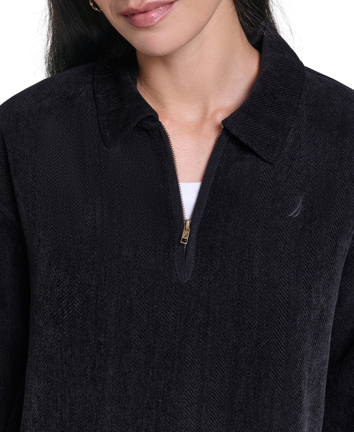 Nautica Women's Herringbone Rib Quarter Zip Pullover