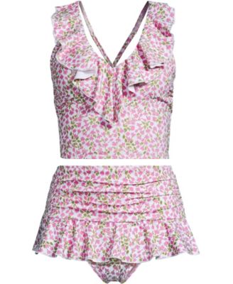 Women's Ruffle Midkini Top and High Waisted Bottom Swimsuit Set