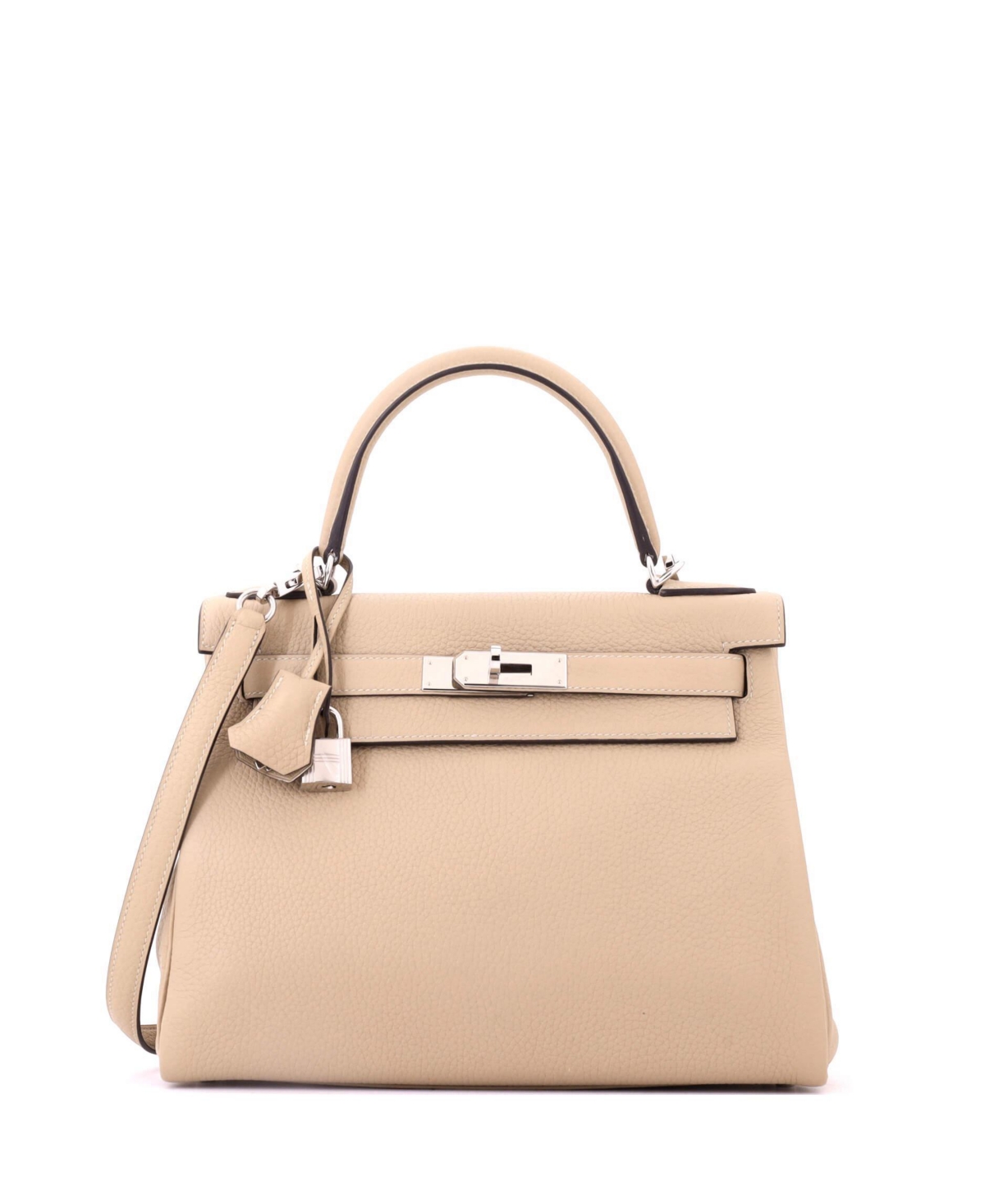 Pre-Owned Hermes Kelly 28 Handbag Light Clemence with Palladium Hardware