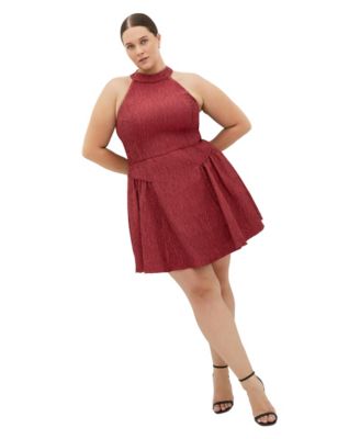 Women's Plus Size Halter Jacquard Mini Dress