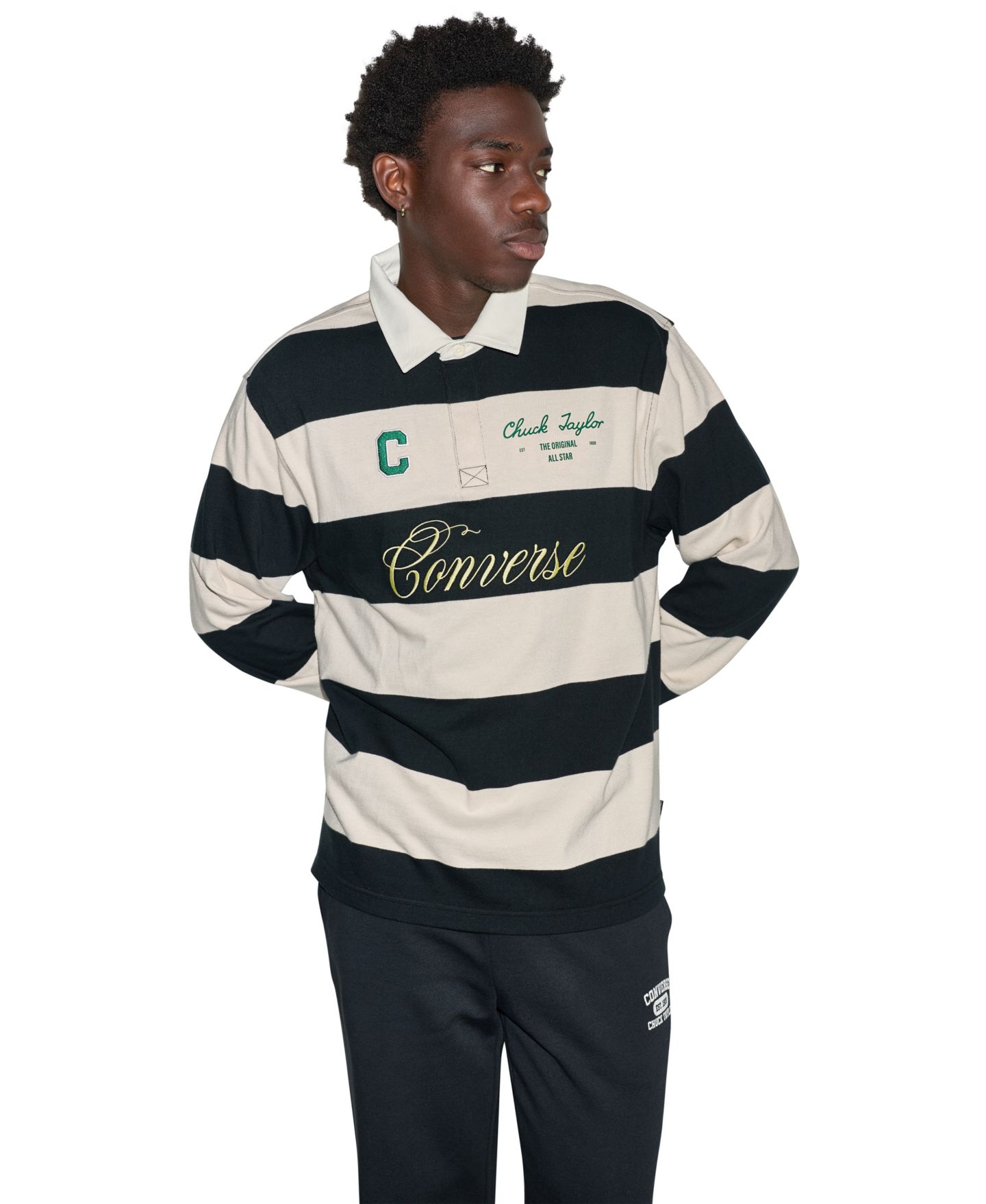 Мужское поло Converse Varsity Rugby Polo Shirt, цвет: Чёрный разноцветный — фото 1