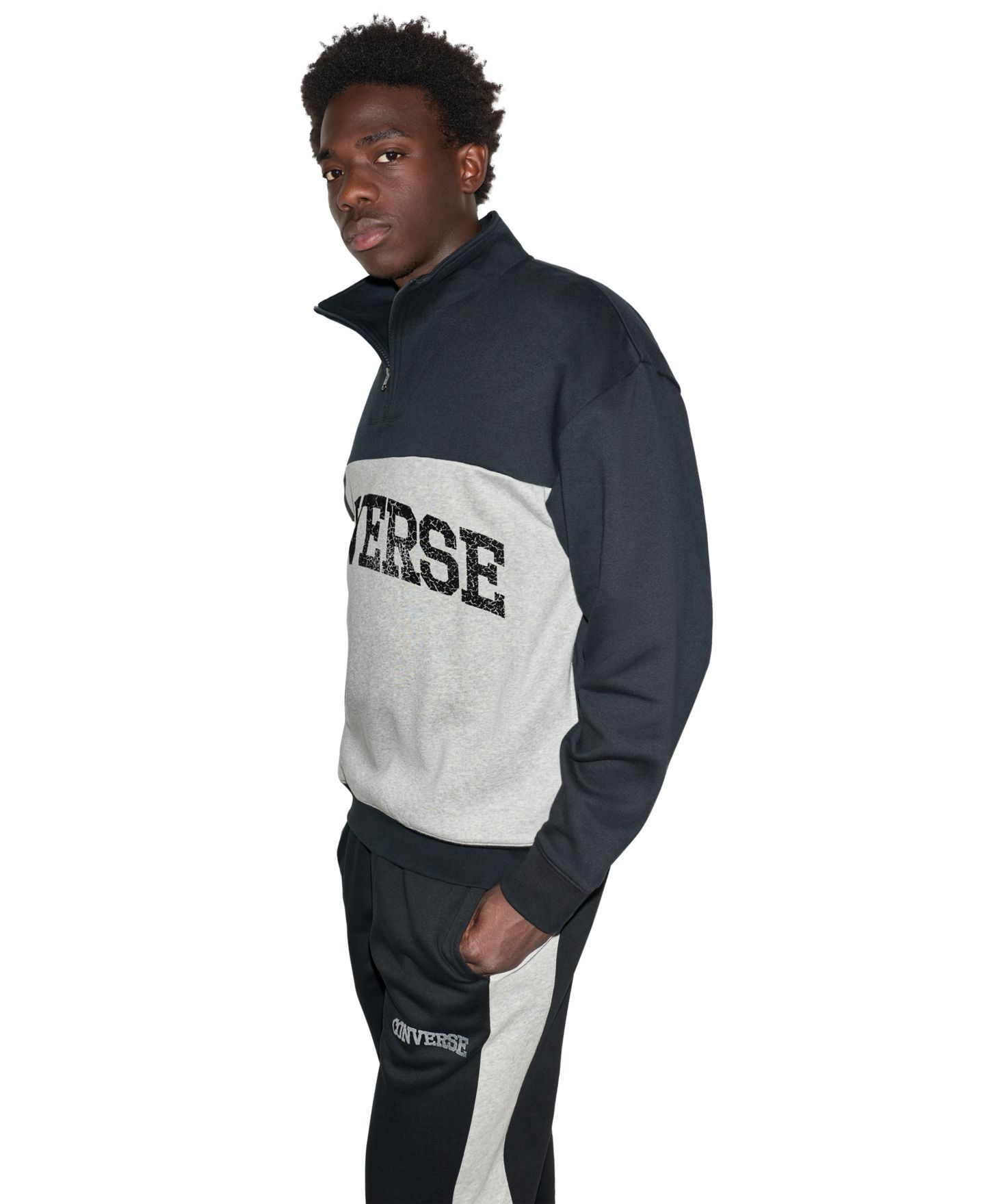 Мужская толстовка Converse Chuck Color-Block Quarter-Zip, цвет: Чёрный разноцветный — фото 3